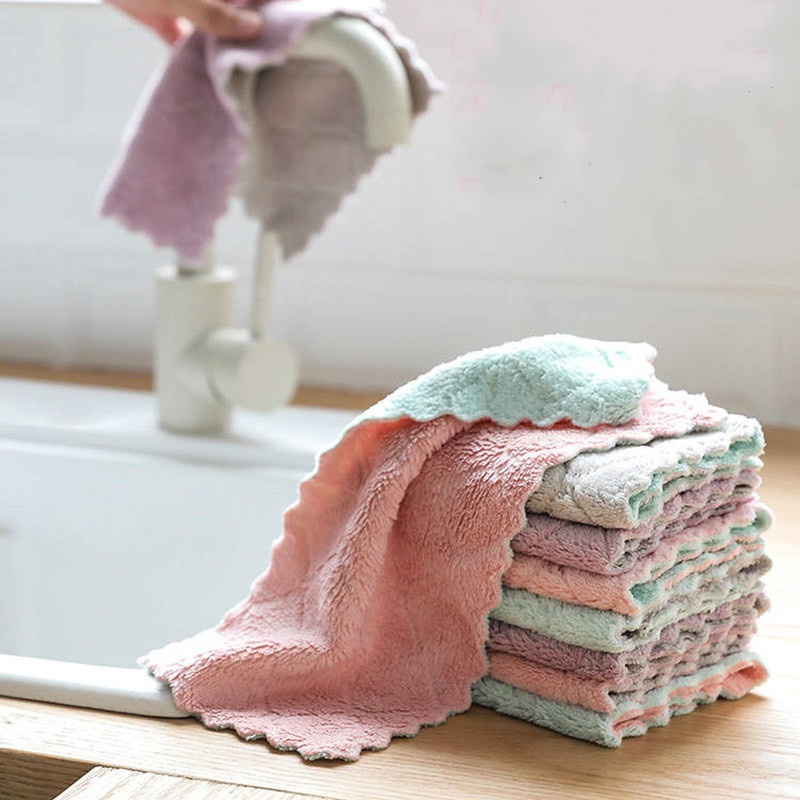 Khăn lau chén dĩa bằng sợi micro thấm hút nước chống dính dầu tiện dụng cho nhà bếp