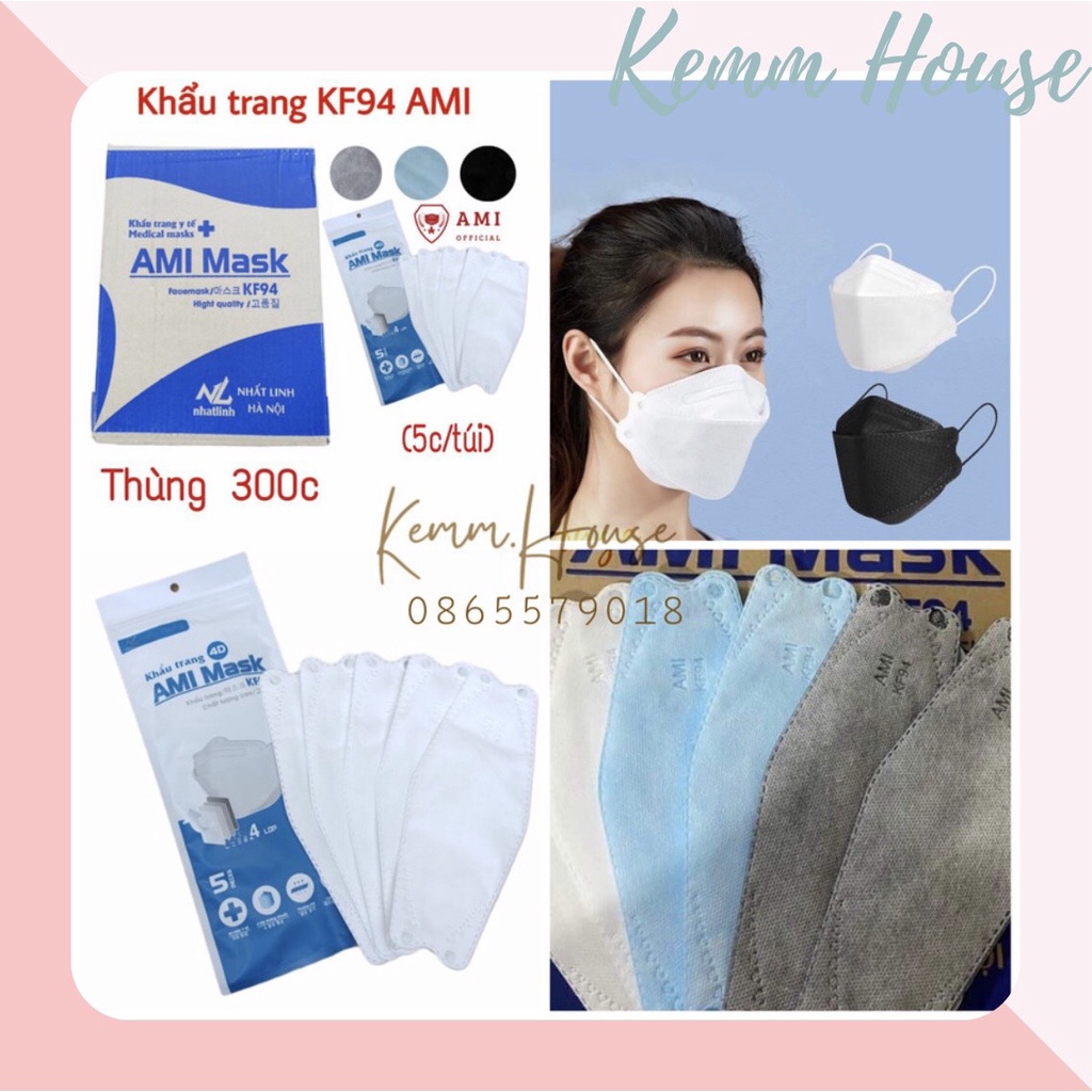 (1 túi/10 chiếc)Khẩu trang Ami 4D KF94 tiêu chuẩn Hàn Quốc chống bụi mịn, kháng khuẩn cao cấp  - Kemm.house