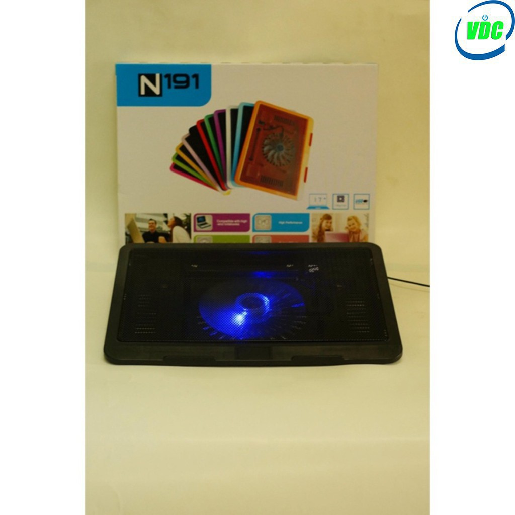 [1 đổi 1] Đế tản nhiệt Laptop Cooling Pad N191 - 14 inch, cực mát, đèn led, đế nghiêng 15 độ