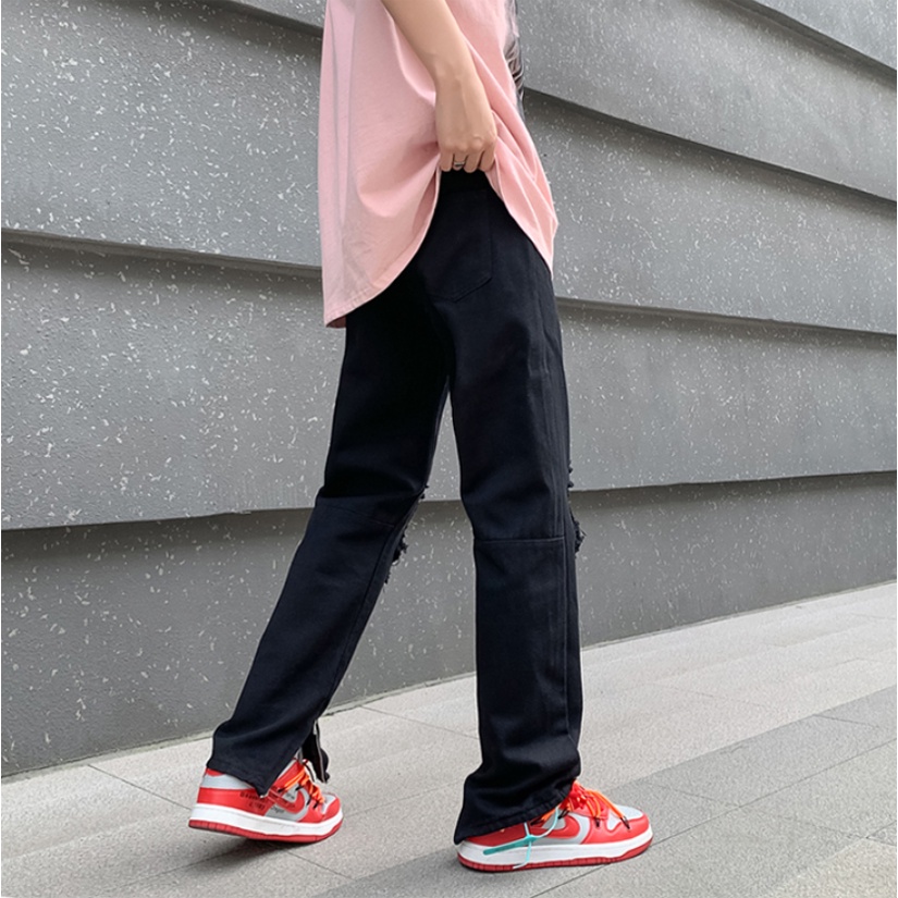 Quần Jean Trơn quần jean ống suông Màu Dáng Suông Đơn Giản quần jean nam rách gối Thời Trang quần jean nam slimfit Hàn Quốc quần ống suông