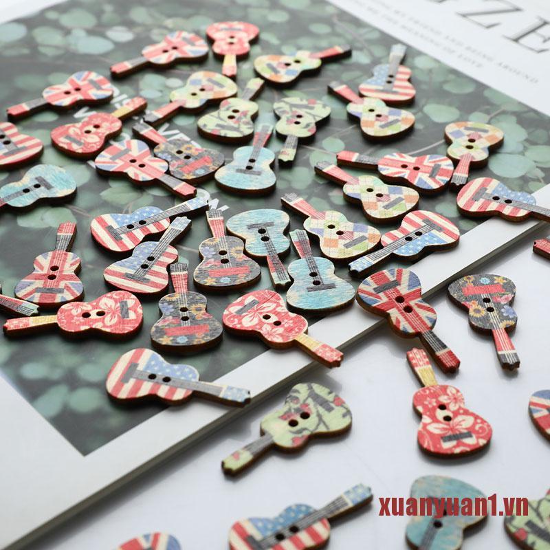 XUAN 50PCS Fashion Guitar Painting 2 Holes DIY Wooden Buttons Sewing Accessorie