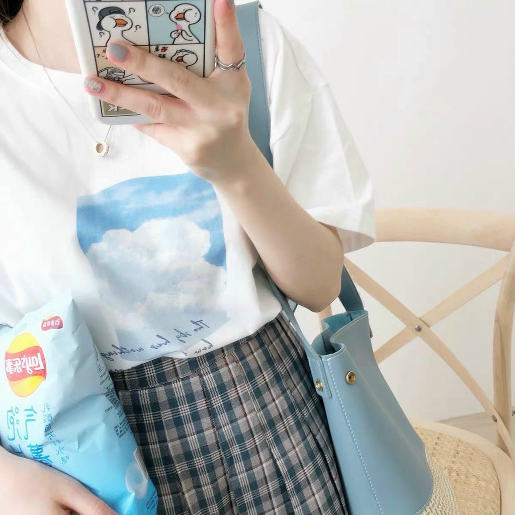 Set váy nữ,set áo thun cotton phối chân váy kẻ caro kèm lót quần