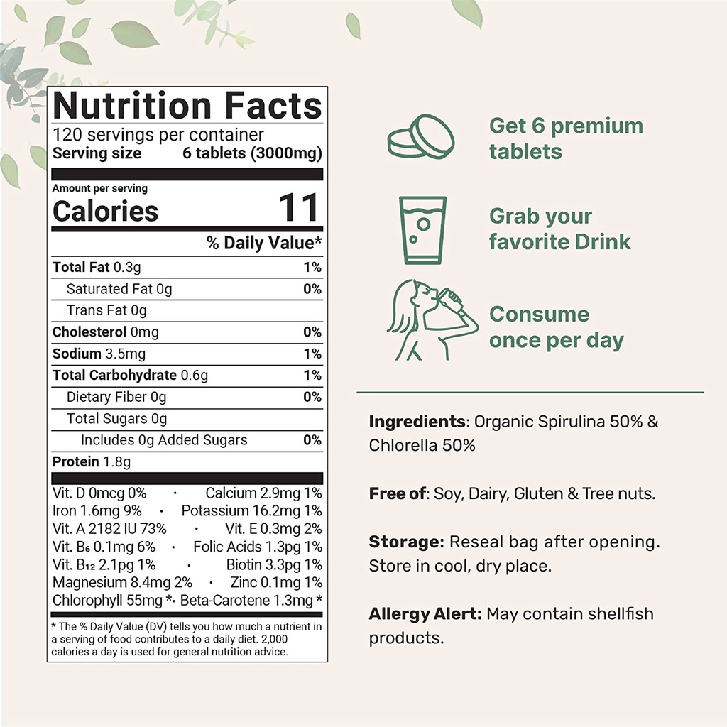 Viên Tảo Mix Spirulina + Chlorella Hữu Cơ Micro Ingredients Organic Spirulina & Chlorella