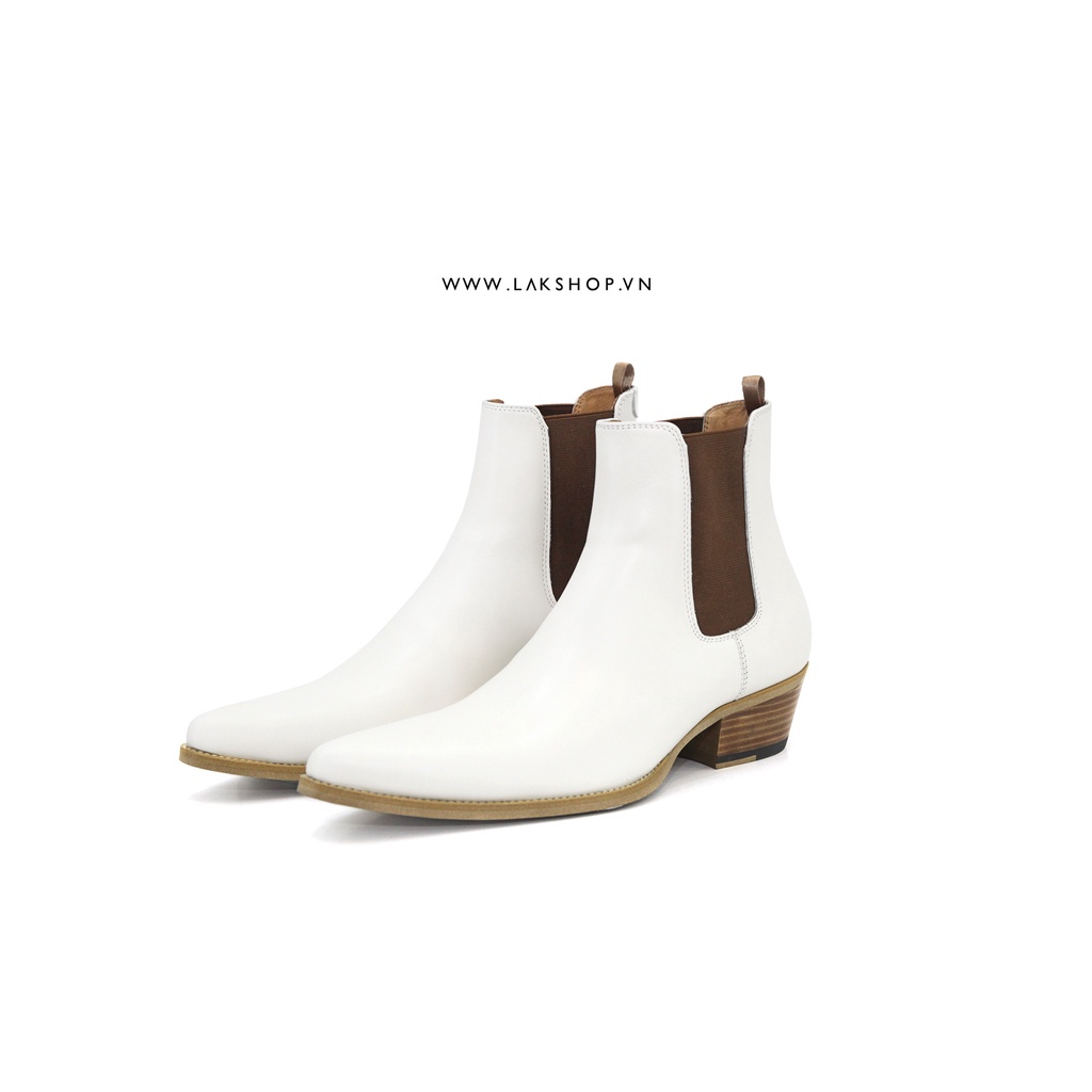 Giày Boots Trắng Jacno Chelsea Boot in Skiny Calfskin White/Brown