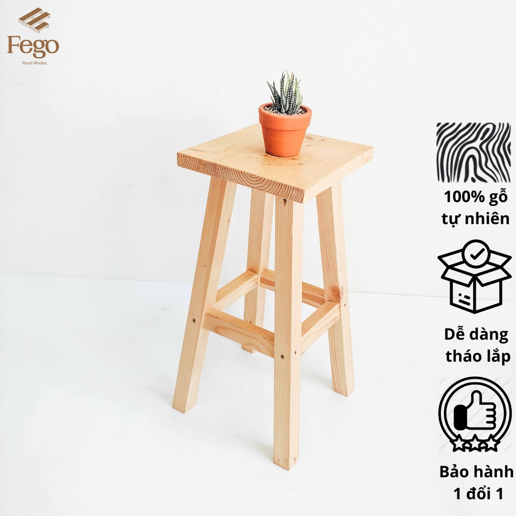 Ghế đôn FEGO cao 60cm/ Ghế trang trí decor gỗ thông/ Bàn ngồi ban công