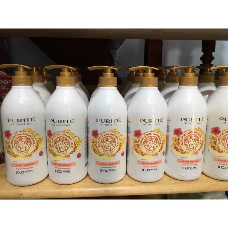 Sữa Tắm Purité Dưỡng Ẩm Sữa Ong chúa &amp; Hoa Anh đào 850ml