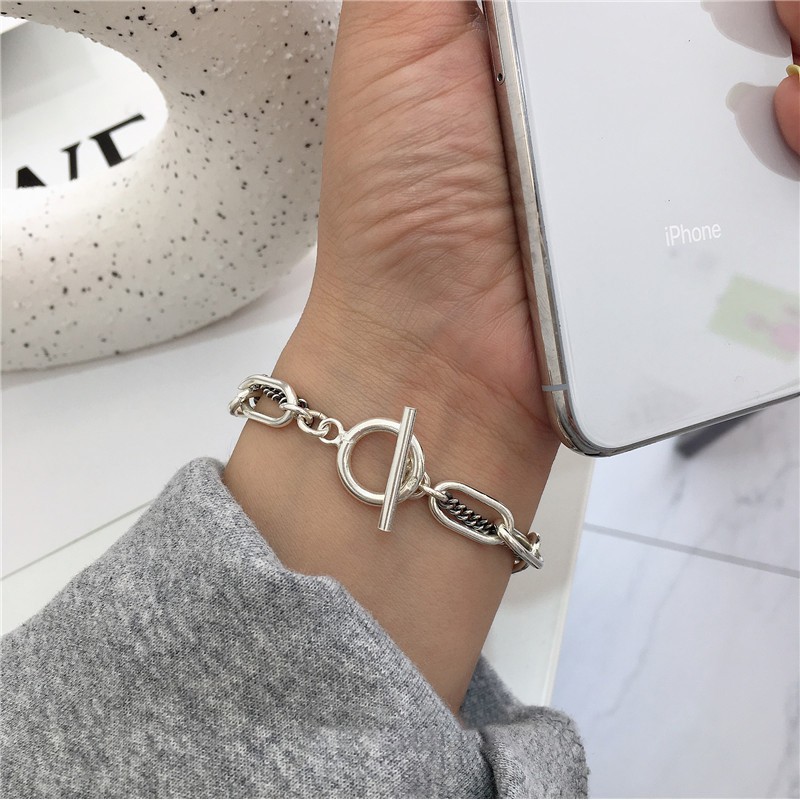 Korean Retro Style Silver Plated Metal Bracelet For Couples | BigBuy360 - bigbuy360.vn