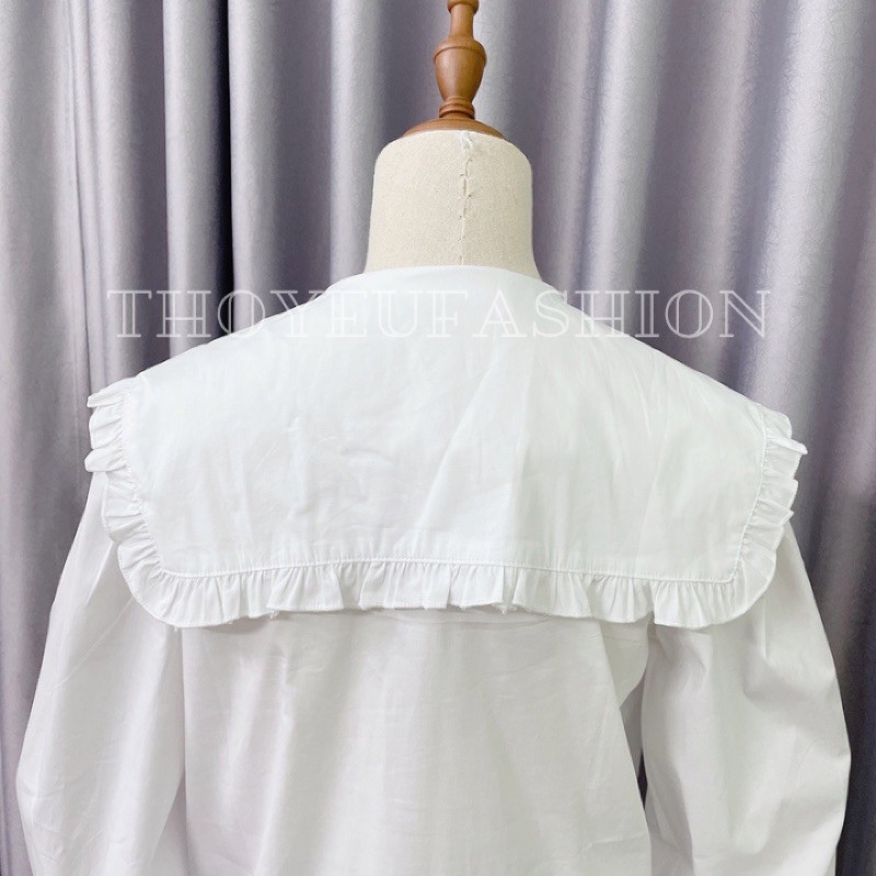 Áo sơ mi cổ sen bánh bèo tiểu thư (áo sơ mi trắng hai hàng cúc M2190)