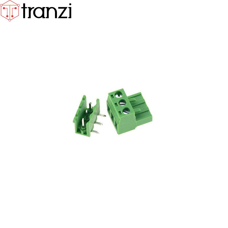 Cầu đấu 5.08mm HT5.08 3P bộ đực cái chân cắm cong xanh - túi 10 bộ đực cái