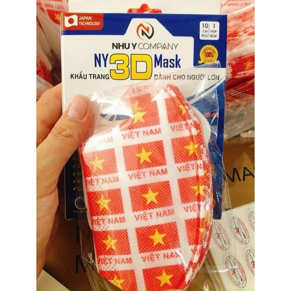 Hộp 50 chiếc khẩu trang y tế họa tiết cờ đỏ sao vàng Việt Nam