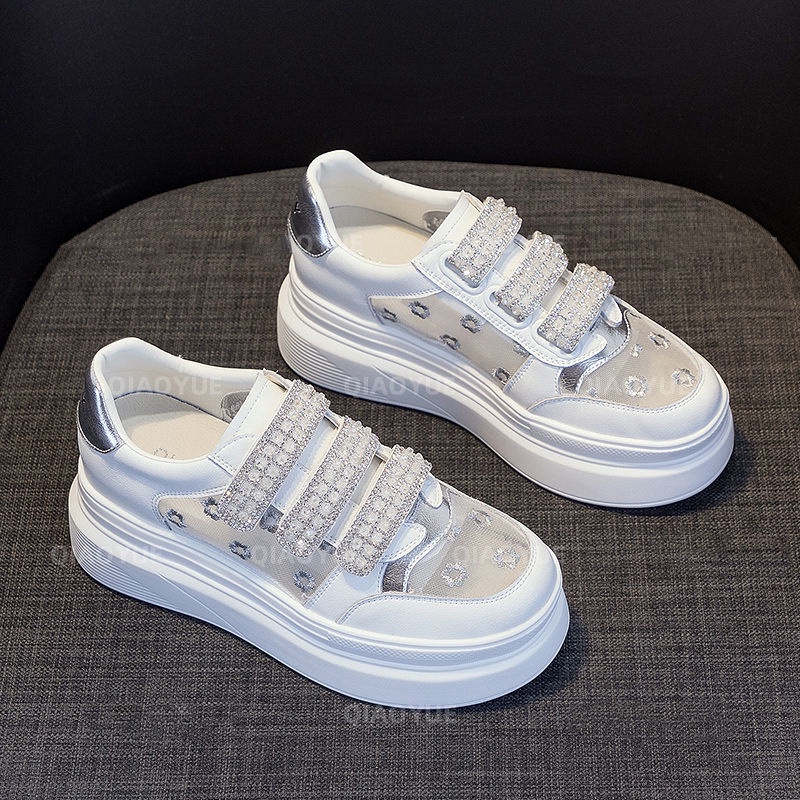 Giày Sneaker Đế Dày Tăng Chiều Cao Phối Lưới Thoáng Khí Phong Cách Mới Cho Nữ Dễ Phối Đồ
