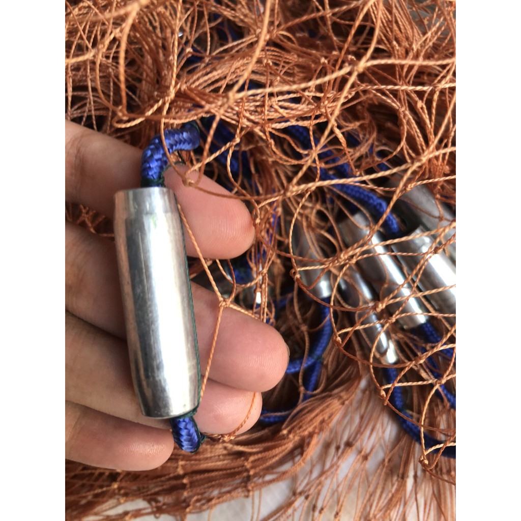 Chài dù nâu đánh bắt cá cao 4m nặng 5kg mắt 4cm chân chì đuc, Sợi dù thái lan