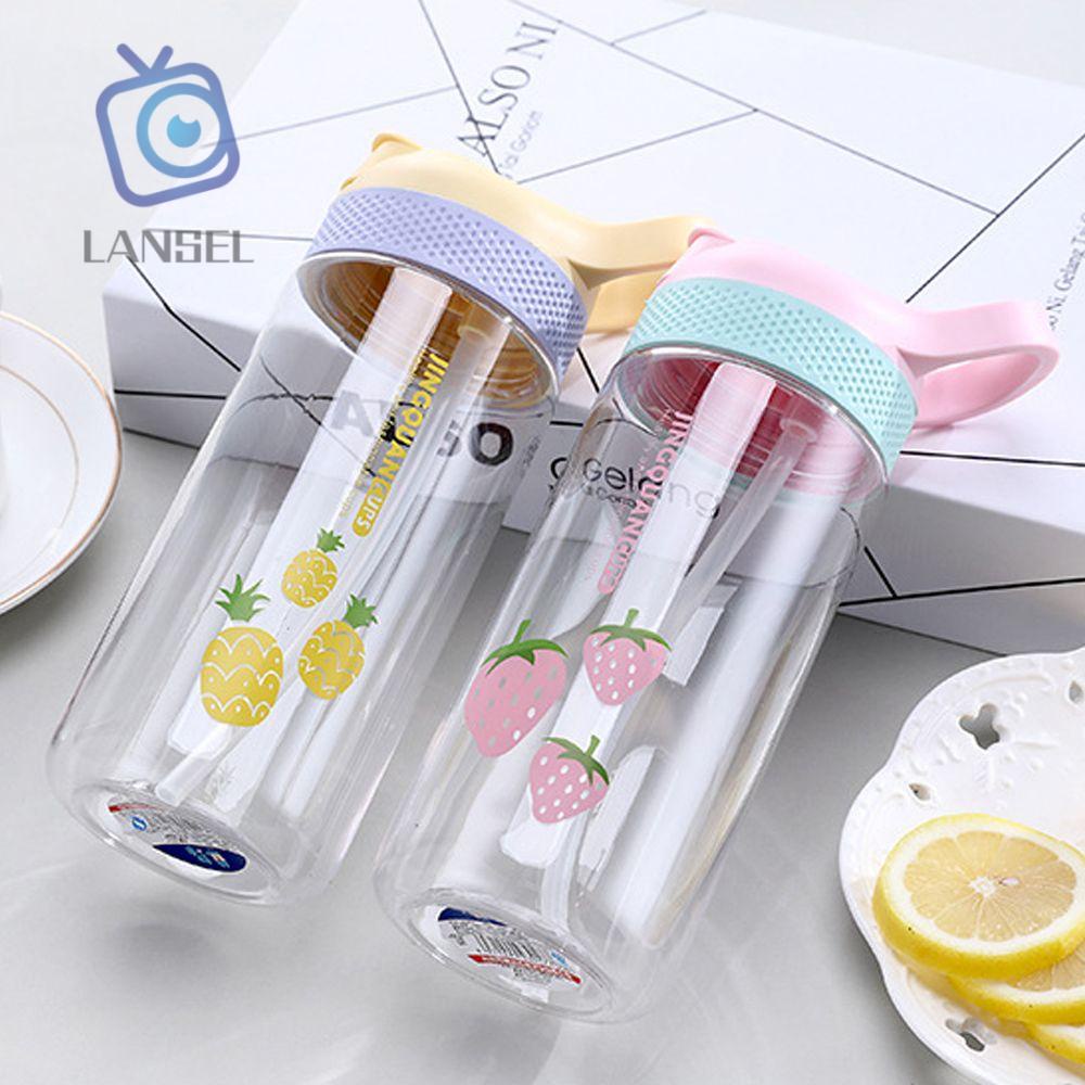 Bình nước thể thao 600ml có ống hút làm từ nhựa trong suốt chống rò rỉ sử dụng tiện lợi