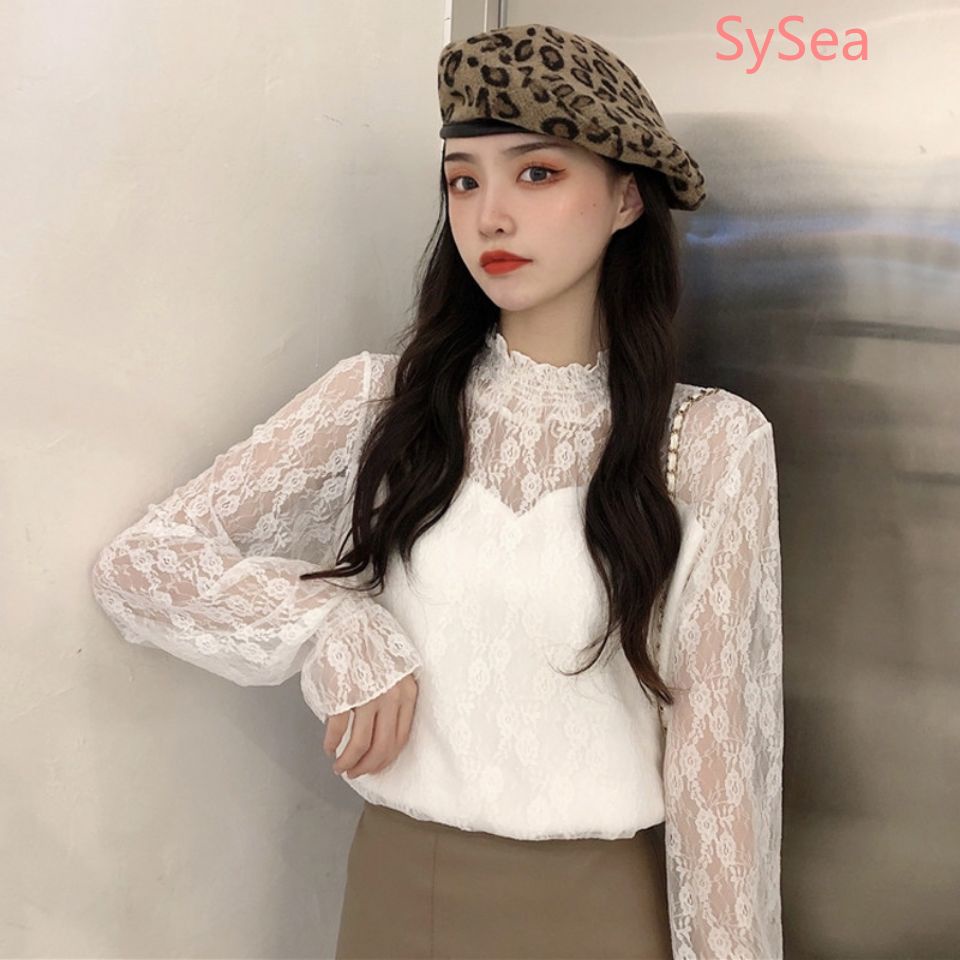 Áo nhung dài tay phối ren thời trang cho nữ