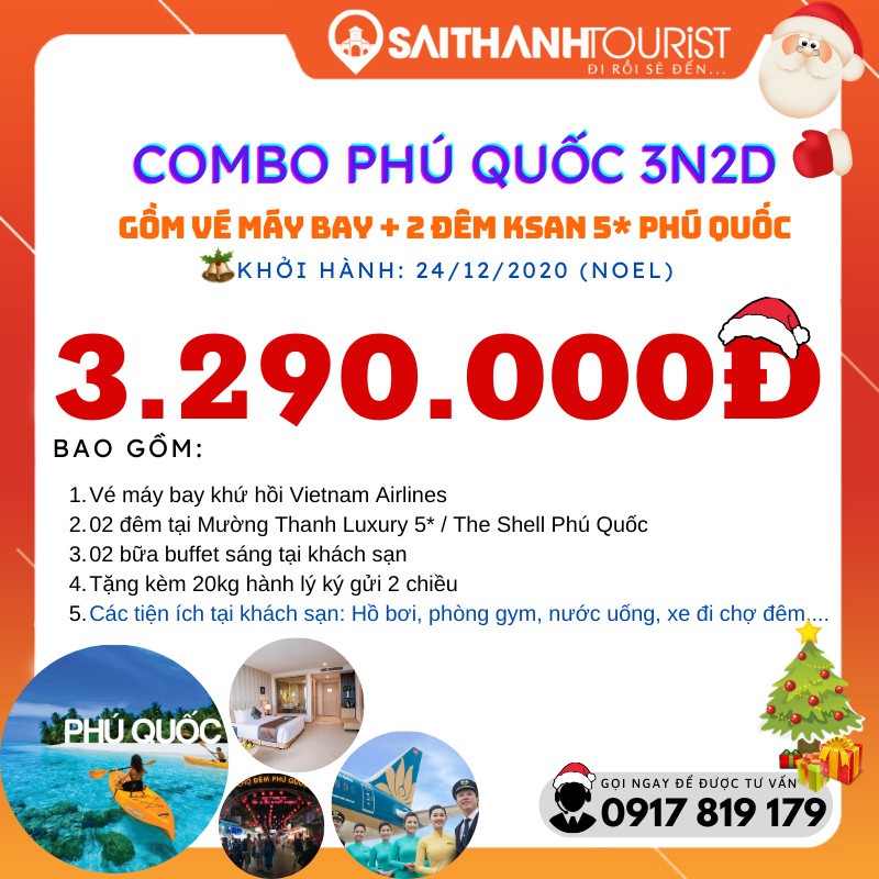 HCM[ voucher giấy] NOEL - COMBO KHÁCH SẠN MƯỜNG THANH 5 SAO PHÚ QUỐC