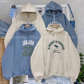 🌧 Áo nỉ hoodie và hoodie zip gam Kem - Xanh (Có sẵn/ảnh thật)