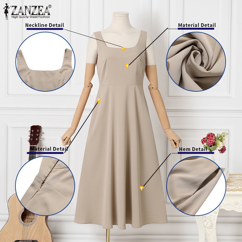 Đầm Zanzea hai dây cổ vuông dáng chữ a phong cách Pháp thời trang mùa hè cho nữ