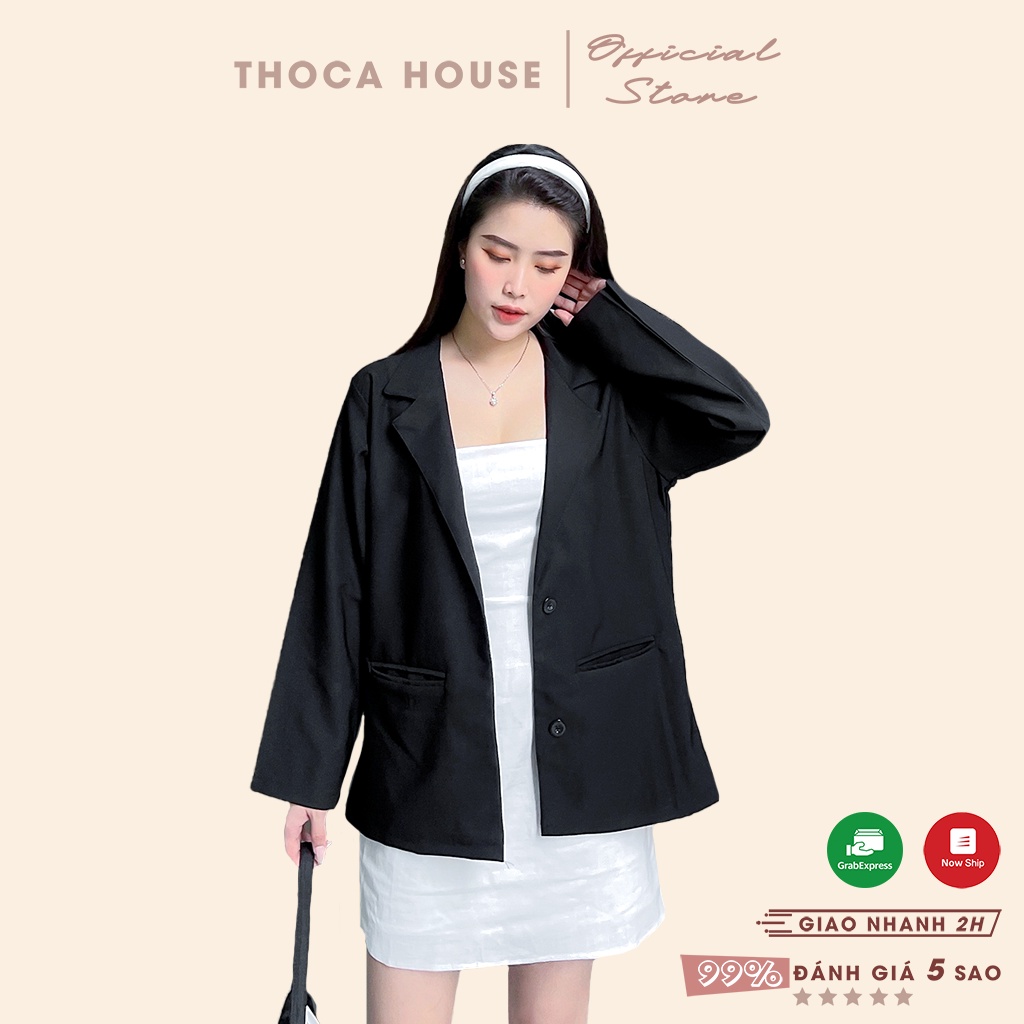 Áo blazer vest nữ túi hộp trơn đen THOCA HOUSE thanh lịch công sở, thiết kế 1 lớp mỏng mát phong cách Hàn Quốc