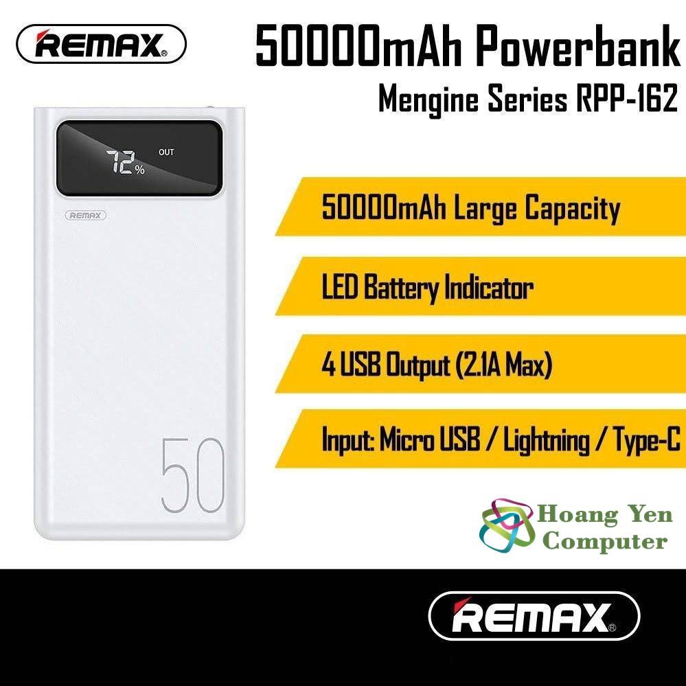 Sạc Dự Phòng Remax RPP-162 50000mAh Lõi Polymer 3 Cổng Sạc Vào, 4 Cổng Sạc Ra, Tích Hợp Đèn Led