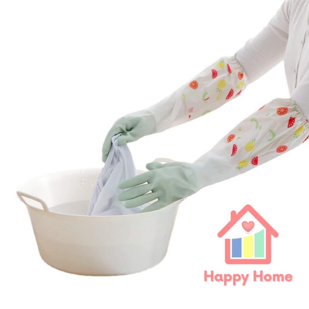 Găng tay cao su siêu dai, siêu bền loại dài, có chun chống tụt, găng dài ngăn nước lọt vào tay Happy Home