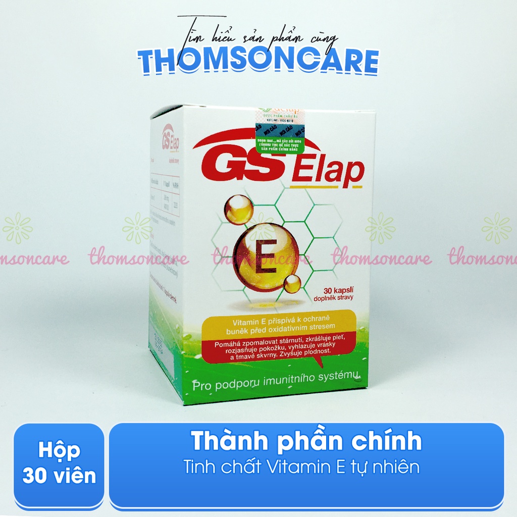 Vitamin E 400IU GS Elap, nhập khẩu từ Châu Âu, hộp 30 viên bổ sung vtm Enat hữu cơ, đẹp da