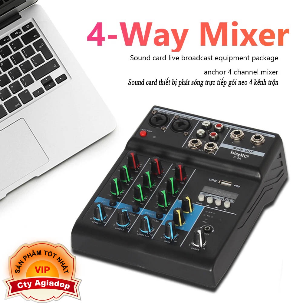 bộ trộn âm thanh chuyên nghiệp 4 kênh live trực tiếp - Soundcard For PC Recording - karaoke cho gia đình
