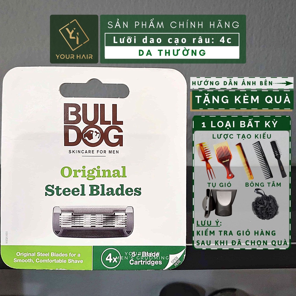 Bộ 4 lưỡi dao cạo cho da thường Bulldog Original Steel Blades | Nhập khẩu chính hãng UK