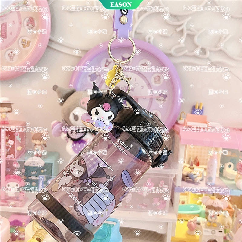 Bình Nước Thủy Tinh Họa Tiết Sanrio Kuromi Hello Kitty Cinnamoroll 2022 Nhỏ Gọn Kèm Ống Hút Và Nhãn Dán Dễ Thương