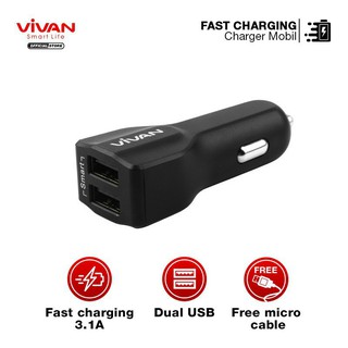 Sạc xe hơi vivan cc02s 2 cổng usb hỗ trợ sạc nhanh 5v/3.1a - bảo hành 1 đổi 1 chính hãng