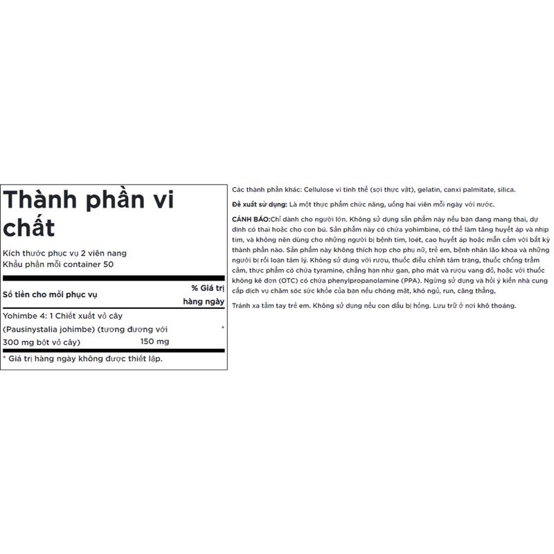 Swanson Yohimbe Bark 75mg hỗ trợ sinh lý 100V