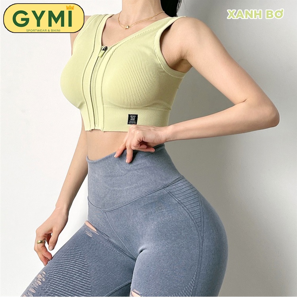 Áo bra tập gym yoga nữ GYMI AL27 có khoá kéo trước chất dệt kim len tăm co giãn cố định nâng đỡ ngực