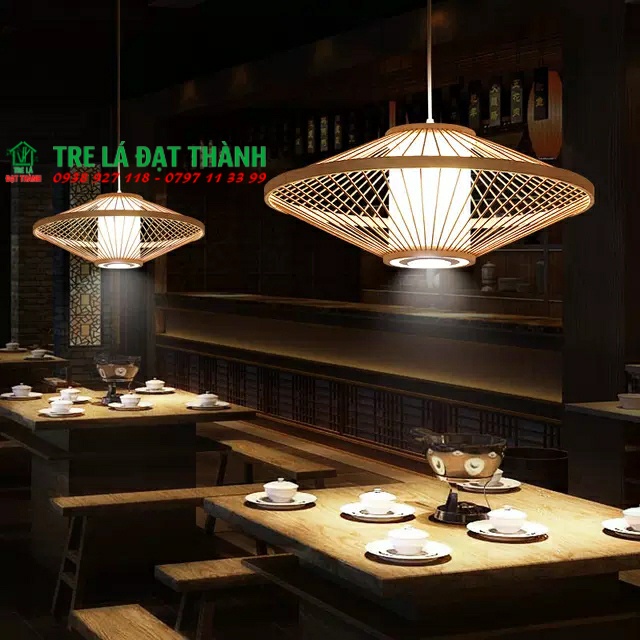Chụp đèn mây tre trang trí quán ăn giá rẻ, chao đèn thả trần bằng tre