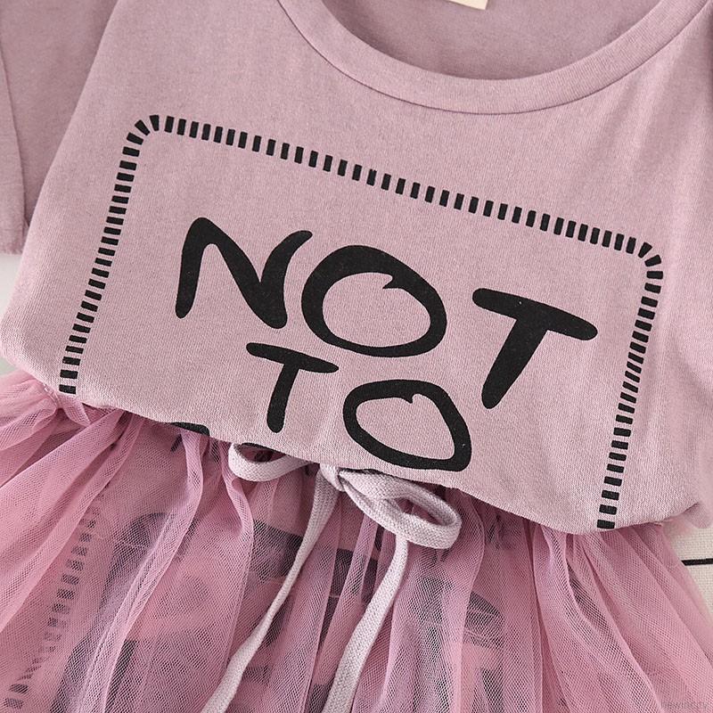 Đầm cotton ngắn tay , in họa tiết chữ cái cho bé gái