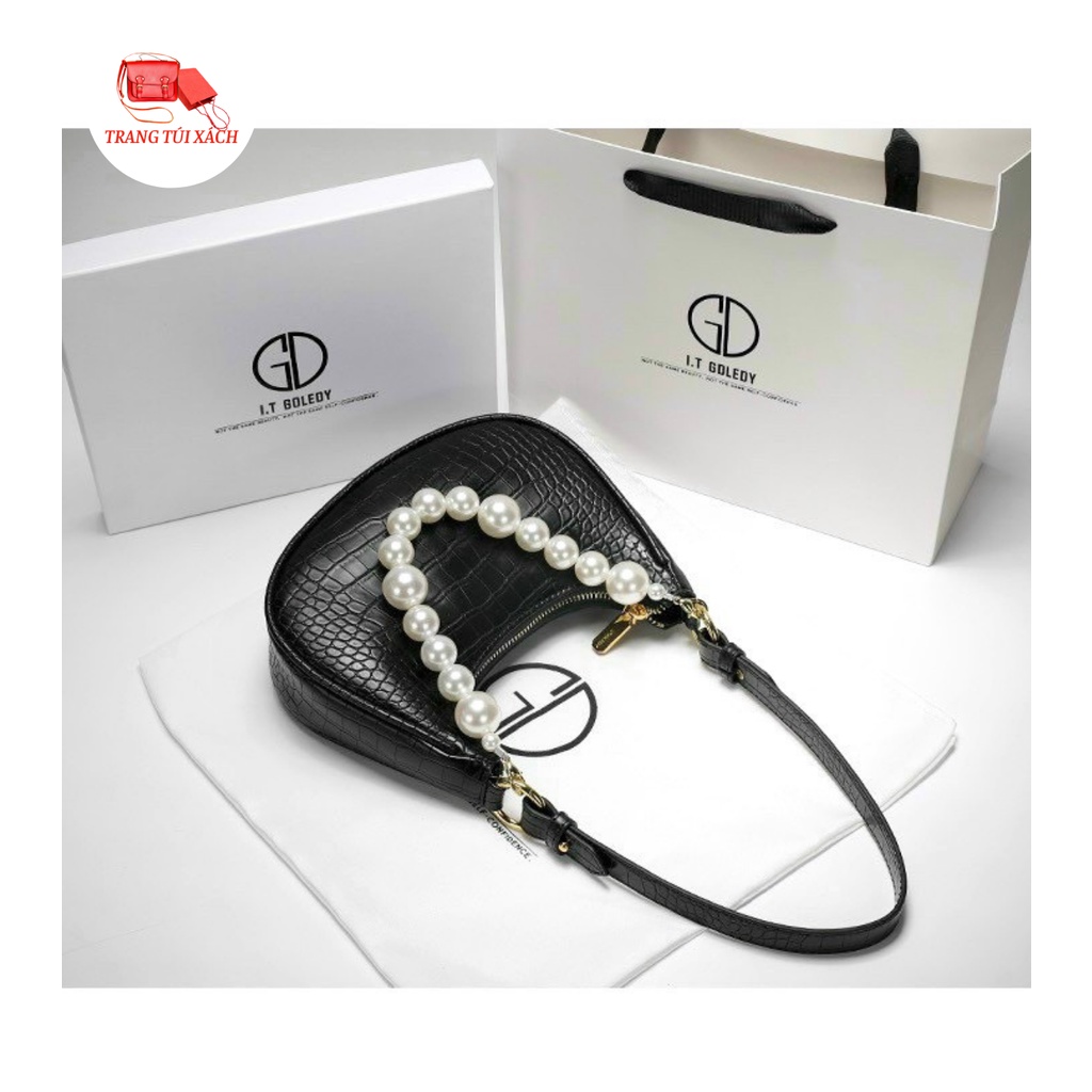 Túi Kẹp Nách Túi Xách Nữ Đeo Vai Dáng Thuyền Da Vân Kèm Dây Ngọc Sang Chảnh TTX88