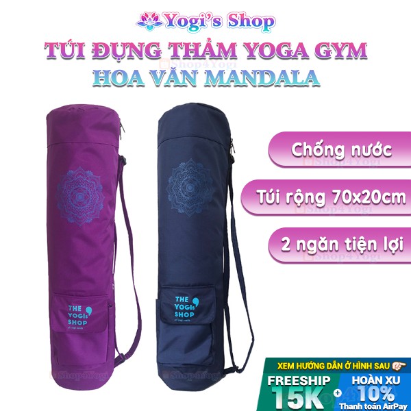 Túi Đựng Thảm Yoga Hoa Mandala, Dài 70cm, Đường Kính 20cm, Mặt Trong Phủ PU Chống Nước | Dùng Cho Mọi Loại Thảm