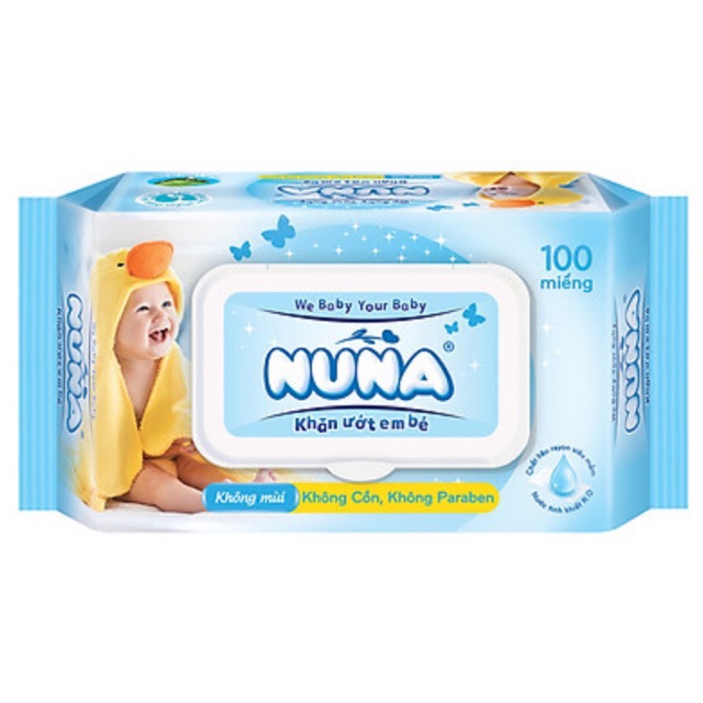 KHĂN ƯỚT/ GIẤY ƯỚT NUNA 100 TỜ