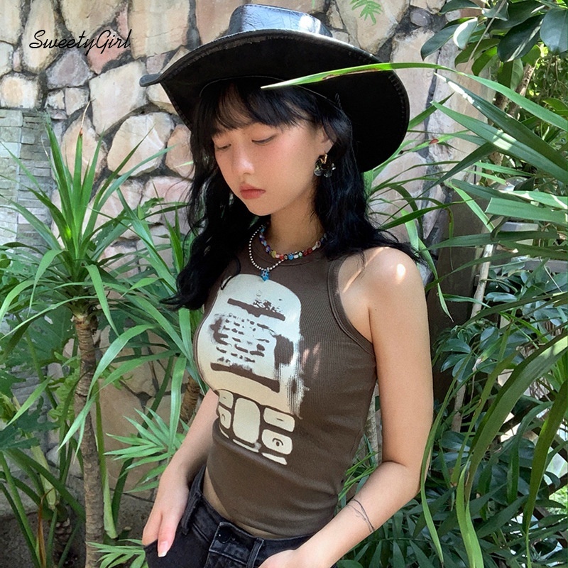 Áo sát nách cổ tròn dáng ôm in họa tiết điện thoại độc đáo thời trang cá tính cho nữ