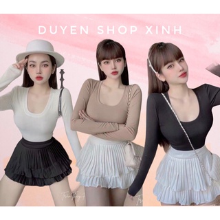 Áo Thun Tăm Nữ Cổ Vuông Tay Dài Hàn Quốc Cao Cấp