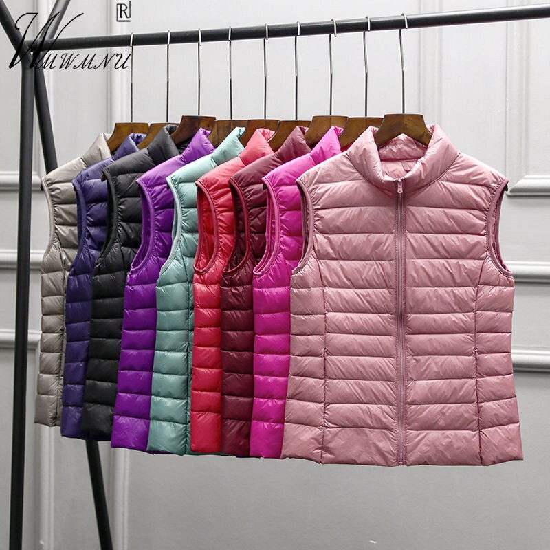 Áo Khoác Phao Siêu Nhẹ Không Tay Cổ Đứng Có Túi Thời Trang Cho Nữ Size Lớn 6XL