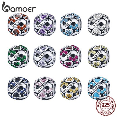 Charm bạc 925 Bamoer BSC508 hạt đá sinh tình yêu vô hạn pha lê nhiều màu cho vòng tay nữ