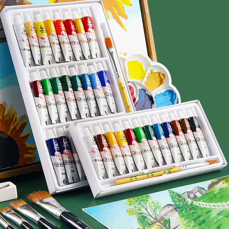 Hộp 12/24 tuýp màu bằng acrylic thể tích 5ML dùng vẽ màu nước lên vải/đá/tường