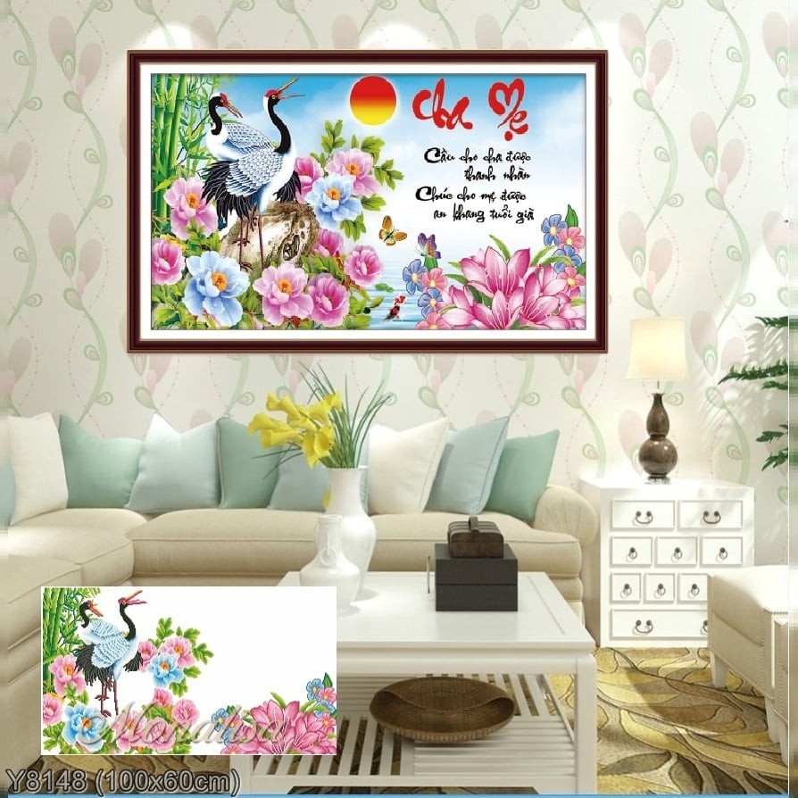 Tranh đính đá Thư pháp Cha Mẹ (Y8148) 💥 kích thước 100*60 cm 📌