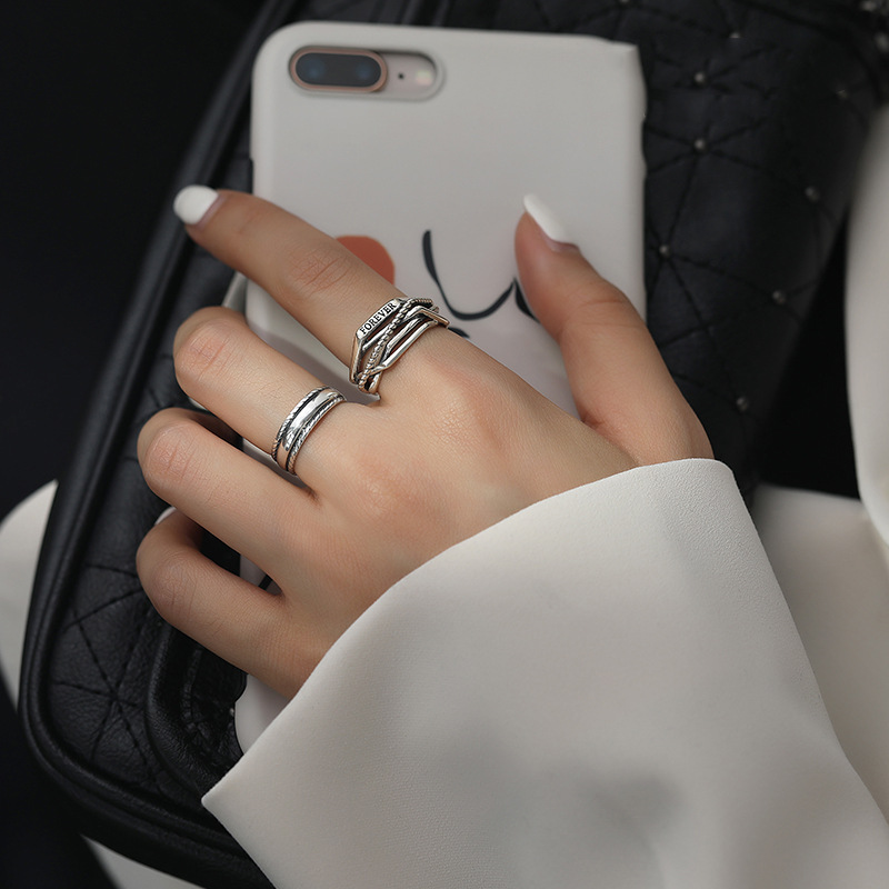 Nhẫn mạ bạc s925 nhiều lớp kiểu dáng thời trang phong cách vintage