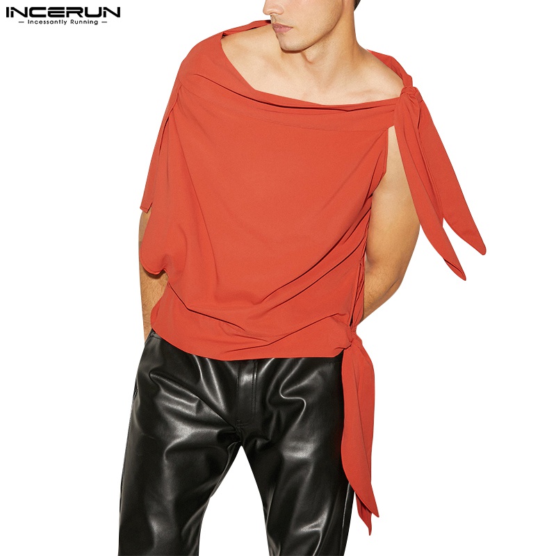 INCERUN Áo Thun Dáng Rộng Màu Trơn Thiết Kế Đơn Giản Thời Trang Cho Nam