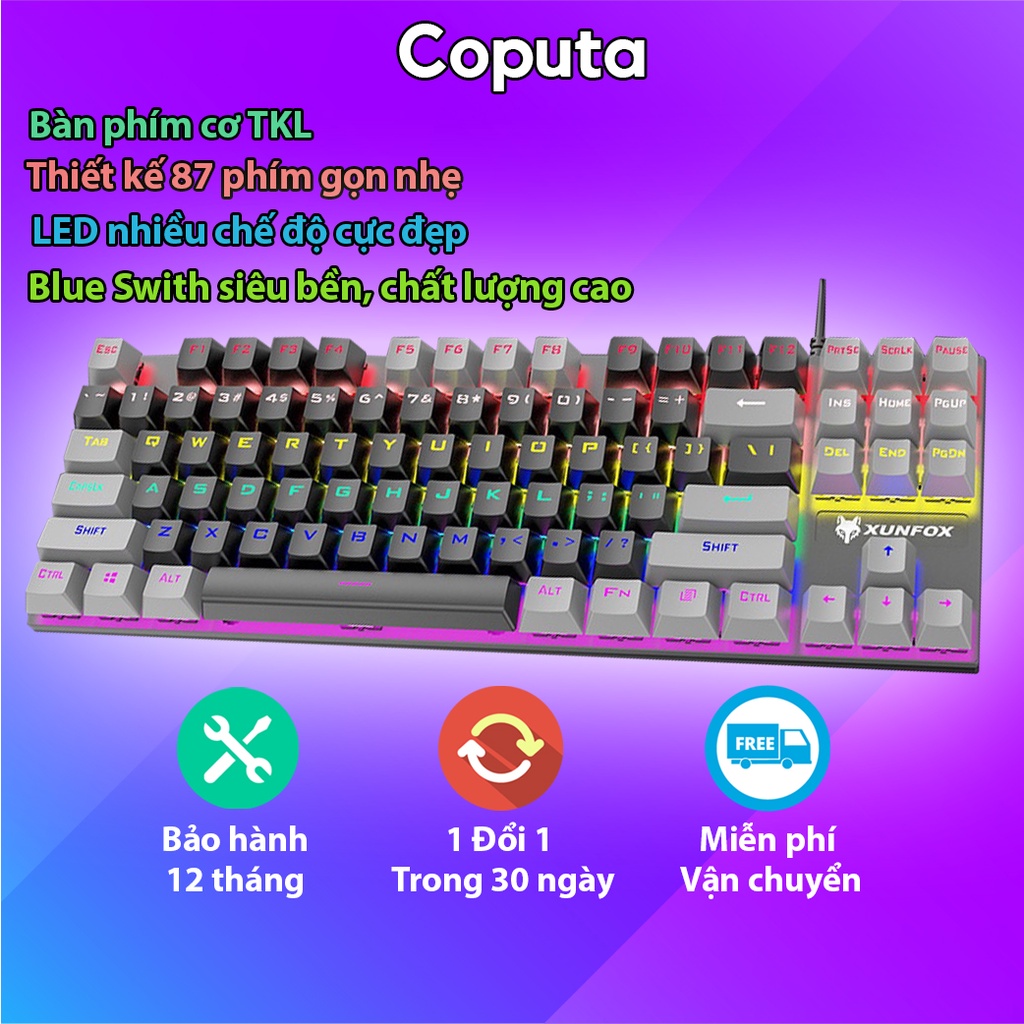 Bàn phím cơ Coputa Bàn phím máy tính laptop chơi game TKL gaming Full LED K80