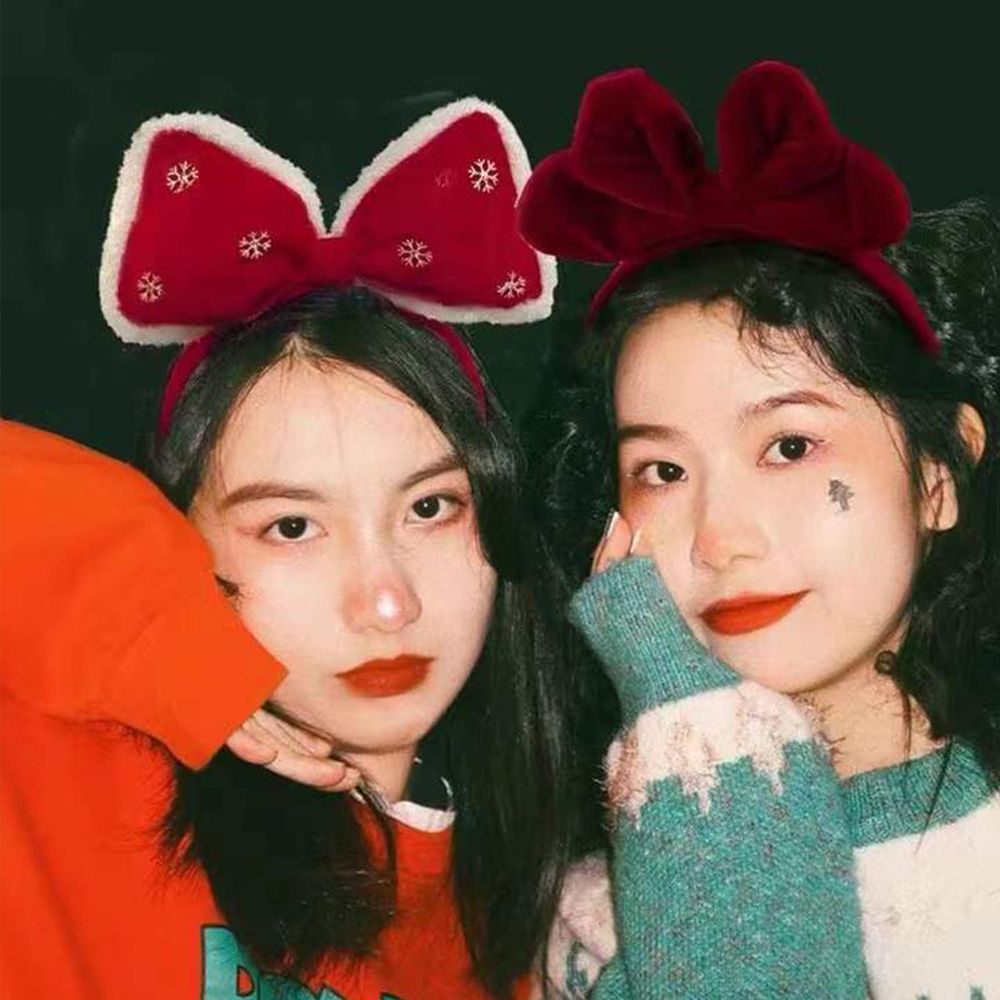 Băng đô cài tóc vải nhung thắt nơ màu đỏ phong cách Hàn Quốc thanh lịch cho nữ