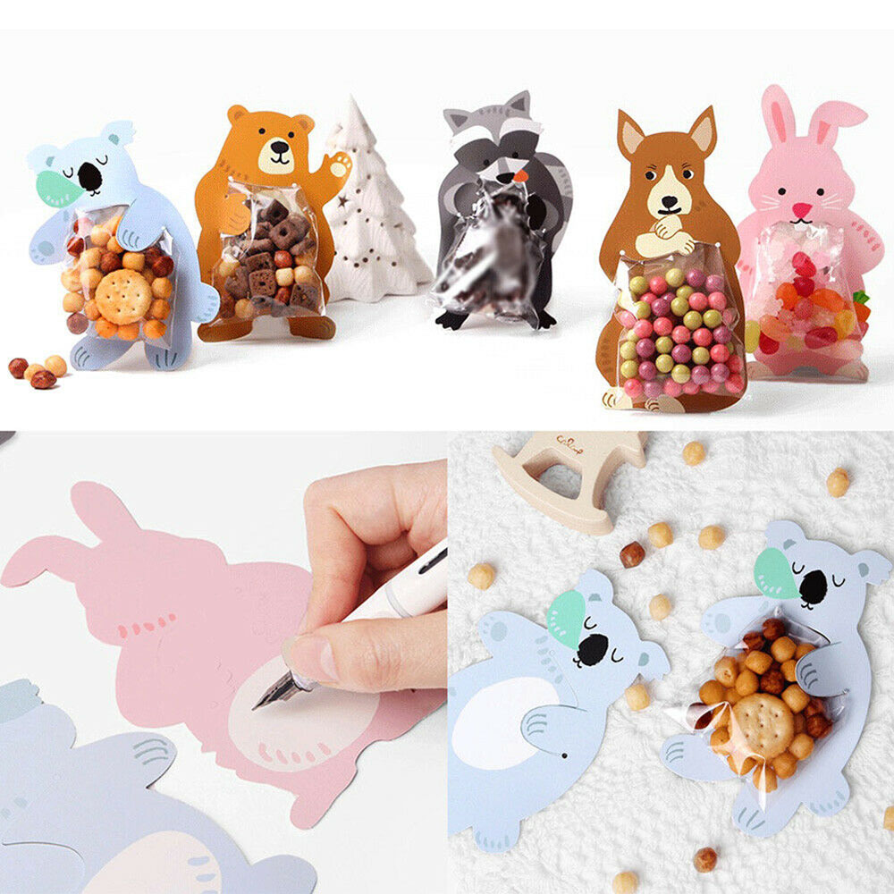Set 10/ 20/ 50 túi đựng kẹo/ quà tặng họa tiết động vật/ gấu/ thỏ/ gấu Koala DIY