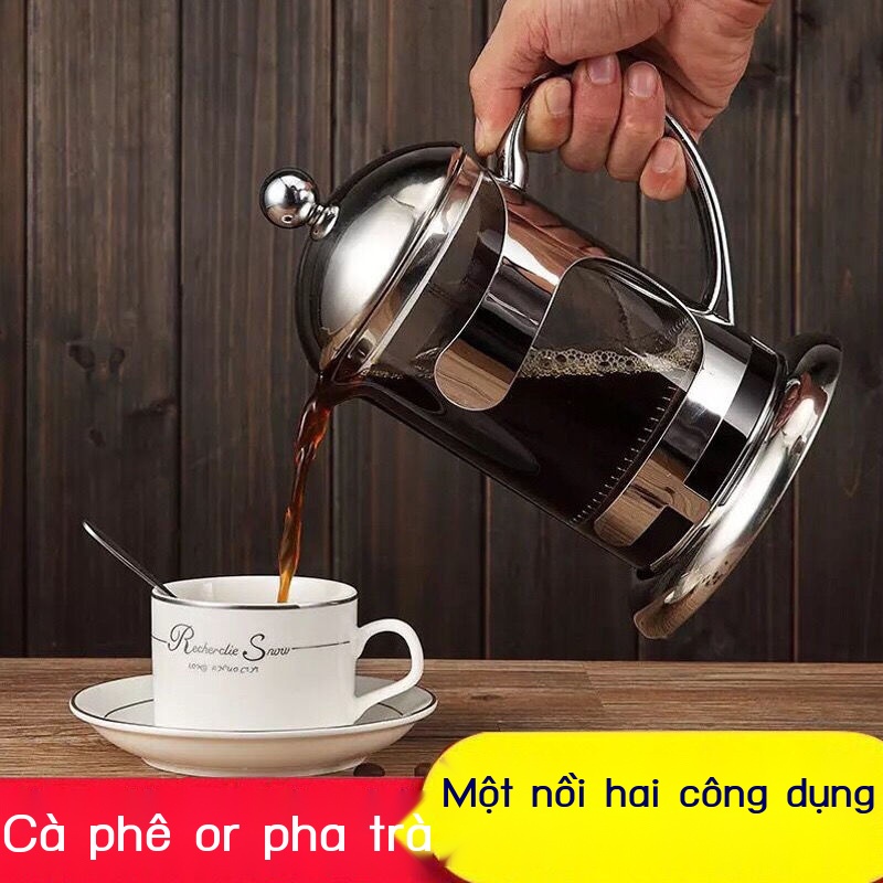 ℡☞►Thủy tinh chịu nhiệt độ cao bằng thép không gỉ bộ lọc hoa phương pháp ép bình cà phê bình lọc ép bình trà