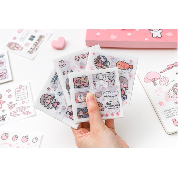 1 Tấm Sticker Mini Cô Bé Hoa Anh Đào Sakura Trang Trí Sổ Bullet Journal theboiofficial