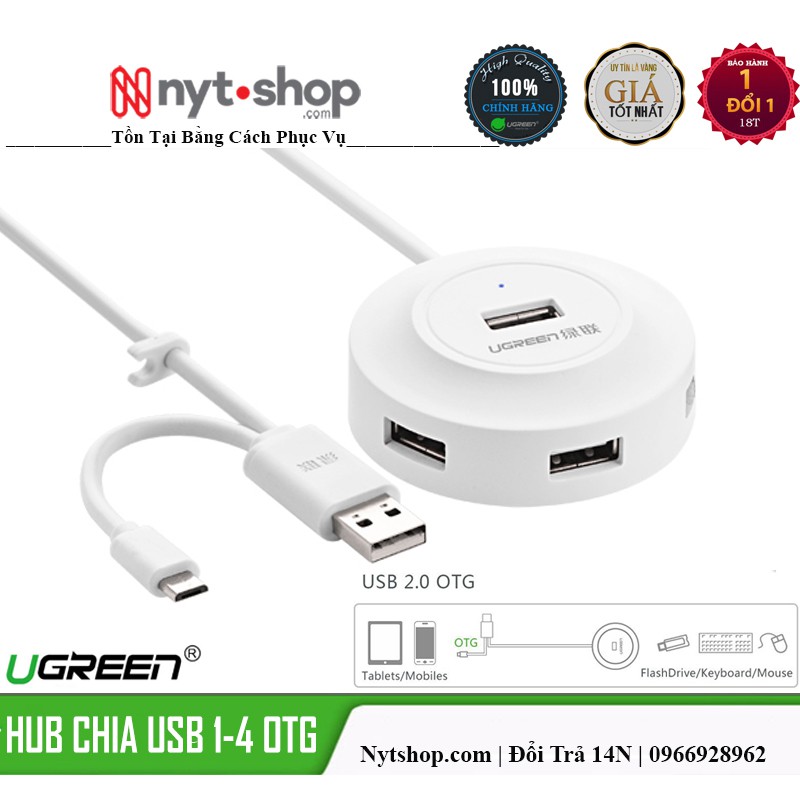 Bộ Chia USB 1 ra 4 Chính Hãng Ugreen 20276 (Hỗ Trợ Cổng Sac Micro usb)